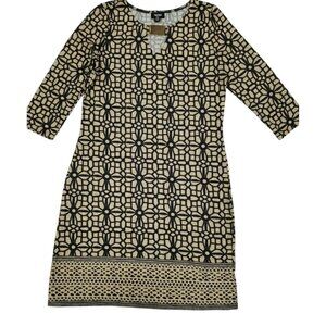 Tacera Womens Geometric Print Dress Keyhole Accent P/M‎ Petite Workwear Office